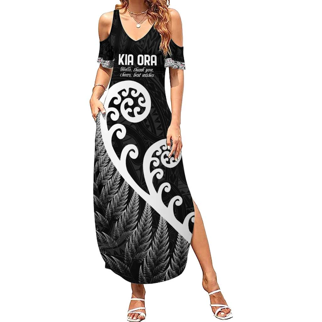 Kia Ora Maori Language Summer Maxi Dress Te Reo Maori Koru Fern Art LT9 Women Black - Polynesian Pride