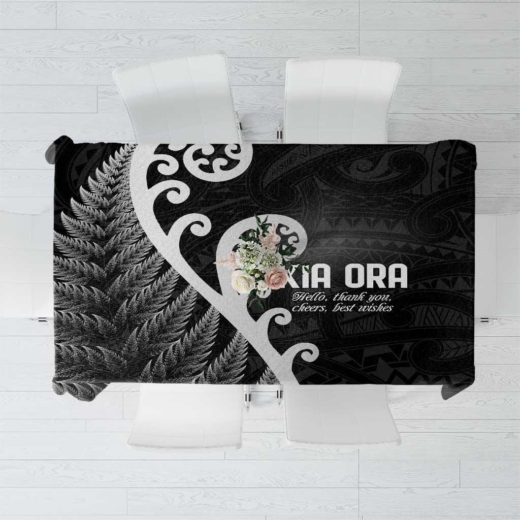 Kia Ora Maori Language Tablecloth Te Reo Maori Koru Fern Art LT9 Black - Polynesian Pride