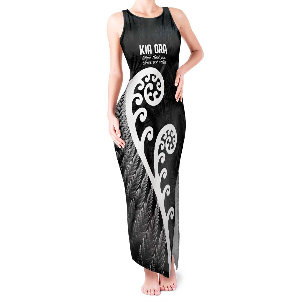 Kia Ora Maori Language Tank Maxi Dress Te Reo Maori Koru Fern Art LT9 Women Black - Polynesian Pride