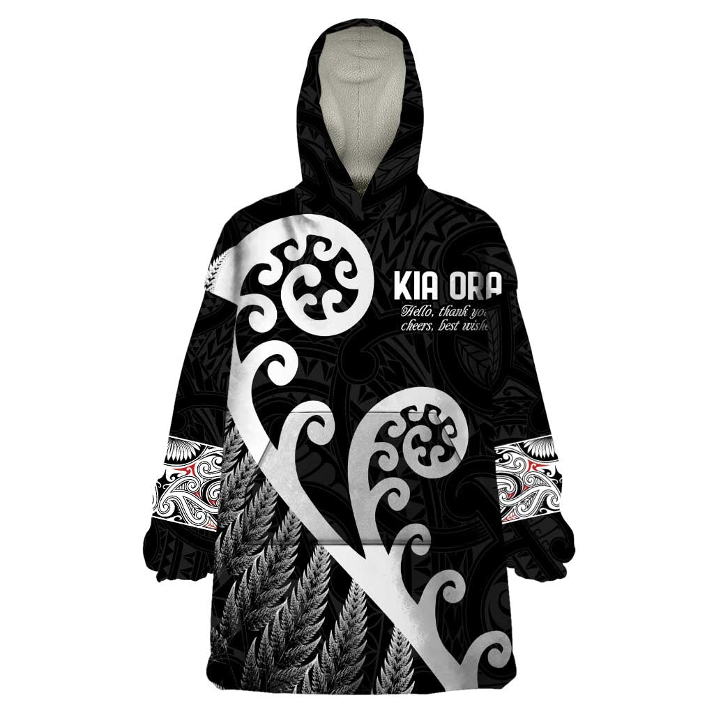 Kia Ora Maori Language Wearable Blanket Hoodie Te Reo Maori Koru Fern Art