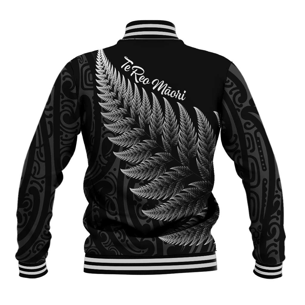 New Zealand Te Reo Mori Baseball Jacket Simple Black Fern LT9 - Polynesian Pride