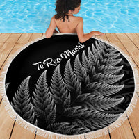 New Zealand Te Reo Mori Beach Blanket Simple Black Fern LT9 - Polynesian Pride