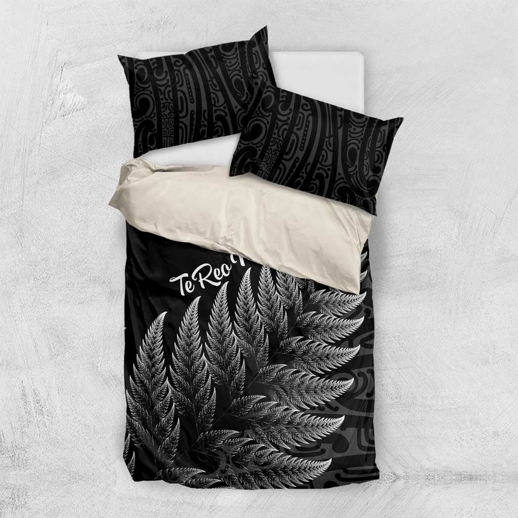 New Zealand Te Reo Mori Bedding Set Simple Black Fern LT9 US Twin 172cm x 218cm Black - Polynesian Pride