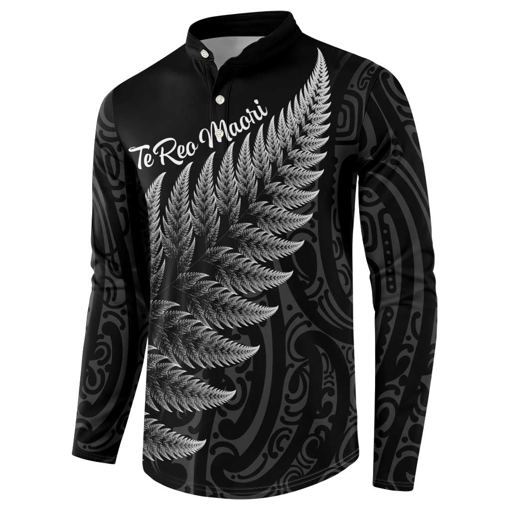 New Zealand Te Reo Mori Button Sweatshirt Simple Black Fern LT9 - Polynesian Pride