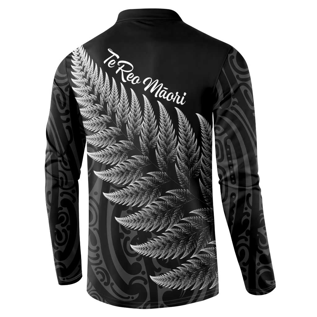 New Zealand Te Reo Mori Button Sweatshirt Simple Black Fern LT9 - Polynesian Pride