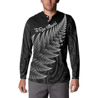 New Zealand Te Reo Mori Button Sweatshirt Simple Black Fern LT9 - Polynesian Pride