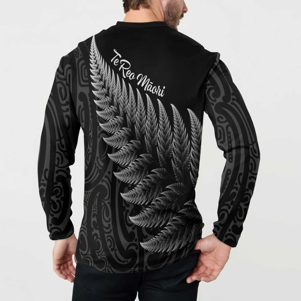 New Zealand Te Reo Mori Button Sweatshirt Simple Black Fern LT9 - Polynesian Pride