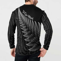 New Zealand Te Reo Mori Button Sweatshirt Simple Black Fern LT9 - Polynesian Pride