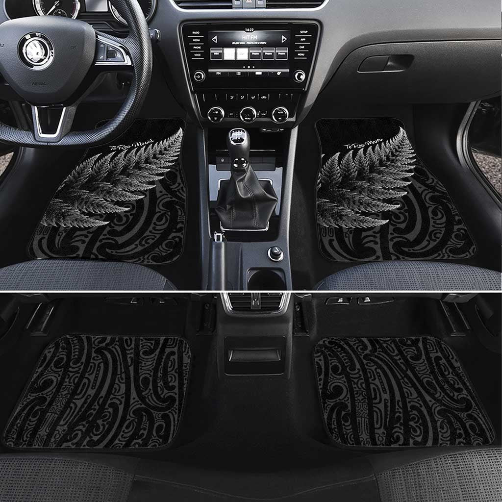 New Zealand Te Reo Mori Car Mats Simple Black Fern LT9 Set 4pcs Black - Polynesian Pride