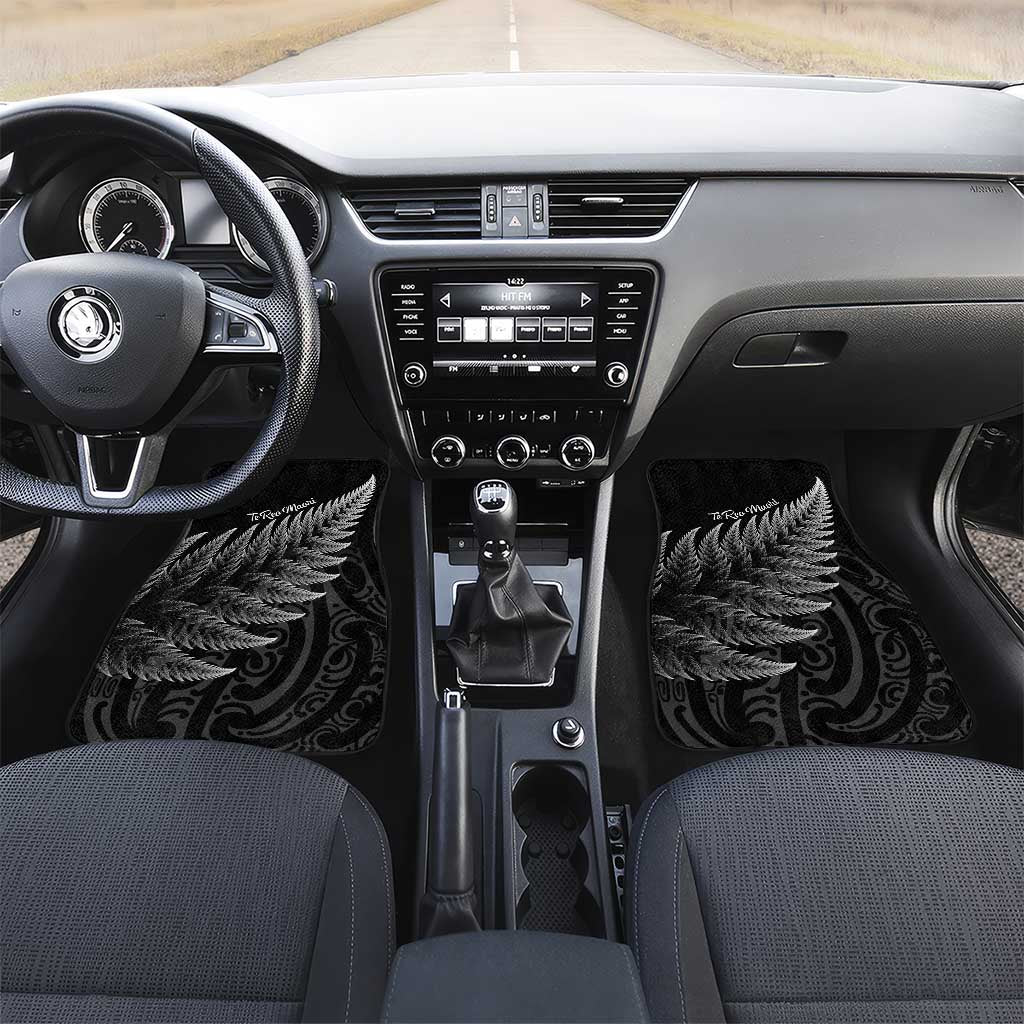 New Zealand Te Reo Mori Car Mats Simple Black Fern LT9 Set 2pcs - Front Black - Polynesian Pride