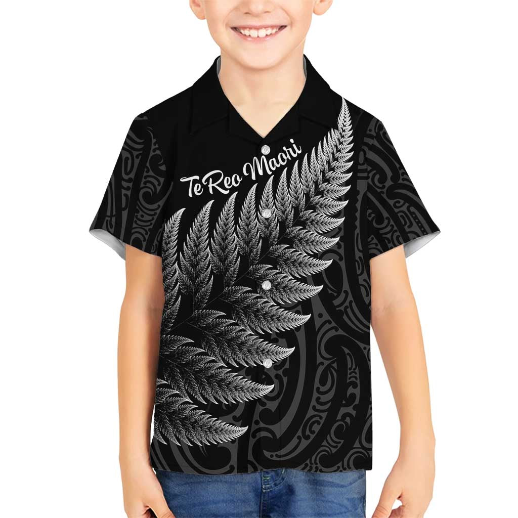 New Zealand Te Reo Māori Family Matching Long Sleeve Bodycon Dress and Hawaiian Shirt Simple Black Fern