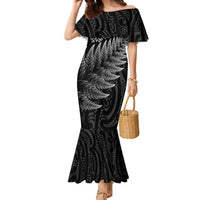 New Zealand Te Reo Māori Family Matching Mermaid Dress and Hawaiian Shirt Simple Black Fern
