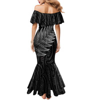New Zealand Te Reo Māori Family Matching Mermaid Dress and Hawaiian Shirt Simple Black Fern
