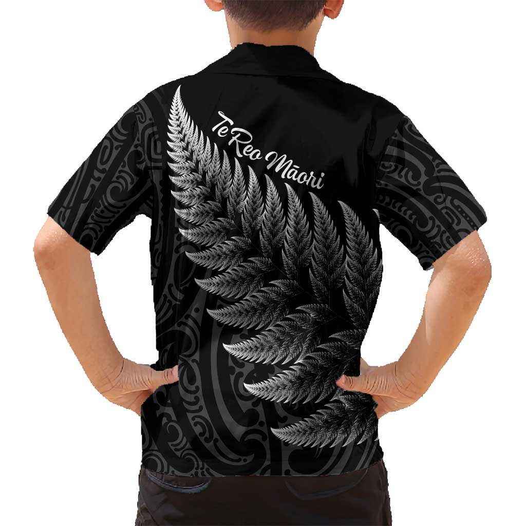 New Zealand Te Reo Māori Family Matching Off Shoulder Short Dress and Hawaiian Shirt Simple Black Fern