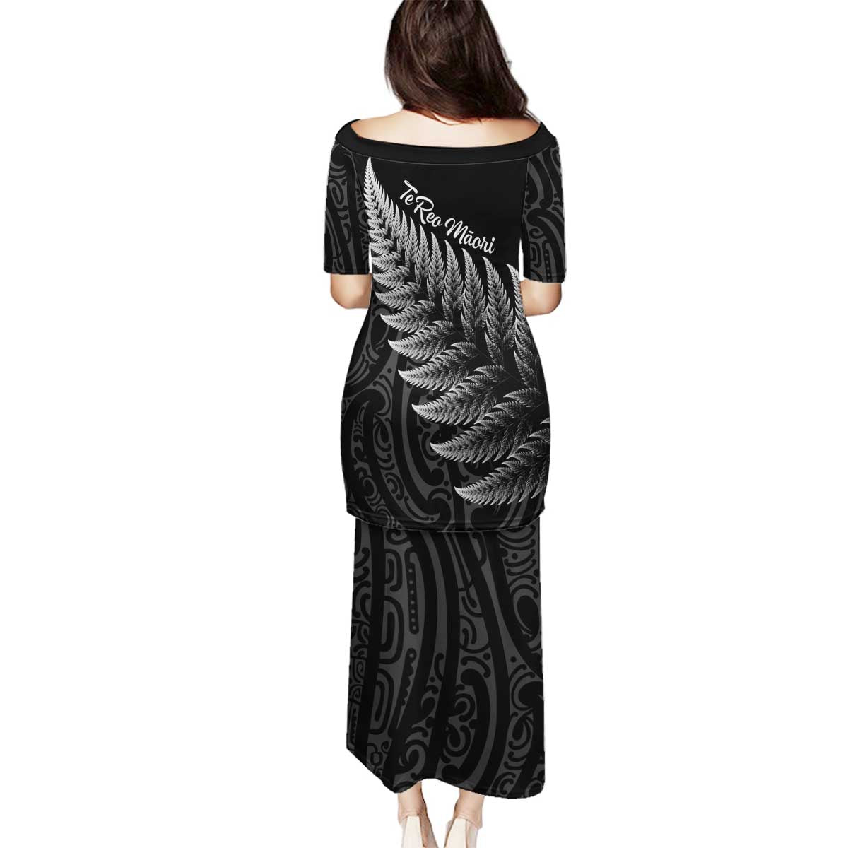 New Zealand Te Reo Māori Family Matching Puletasi and Hawaiian Shirt Simple Black Fern