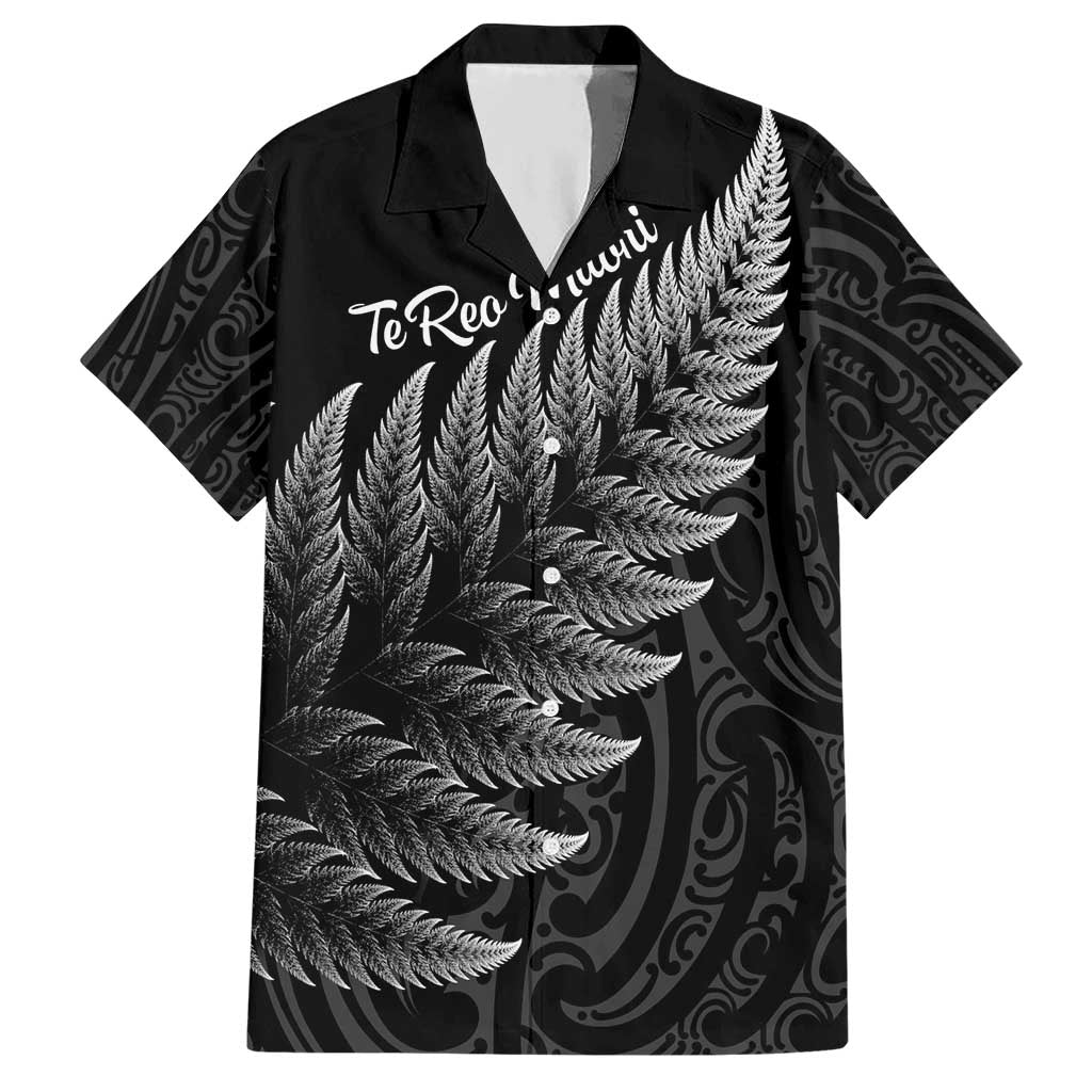 New Zealand Te Reo Māori Hawaiian Shirt Simple Black Fern