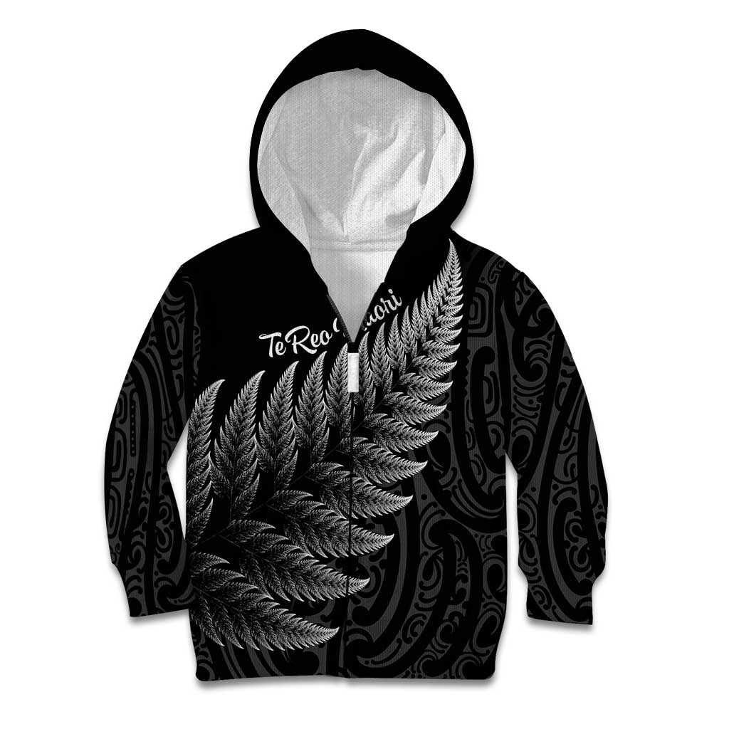 New Zealand Te Reo Māori Kid Hoodie Simple Black Fern