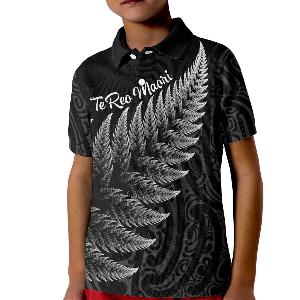 New Zealand Te Reo Māori Kid Polo Shirt Simple Black Fern