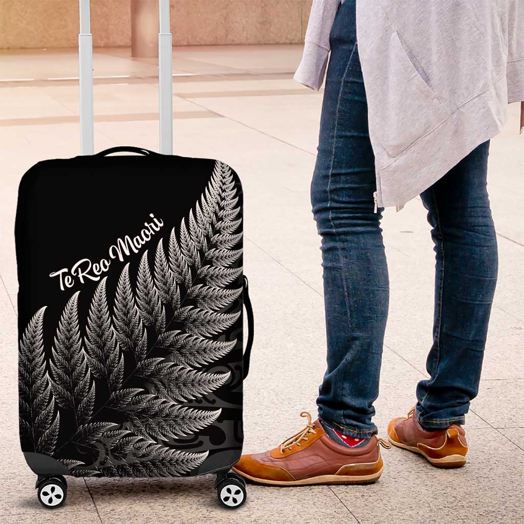 New Zealand Te Reo Māori Luggage Cover Simple Black Fern