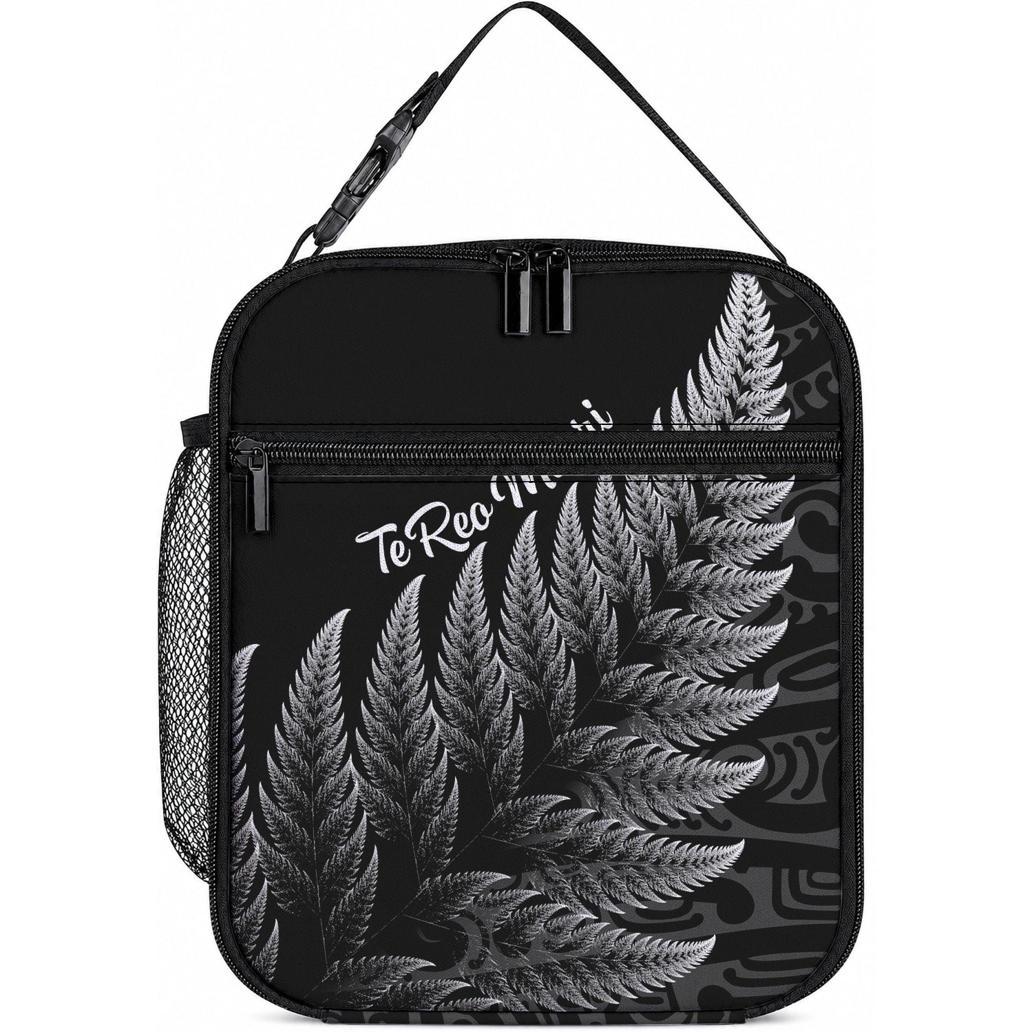New Zealand Te Reo Māori Lunch Bag Simple Black Fern LT9 10.2 × 8.3 × 4.3 inch Black - Polynesian Pride