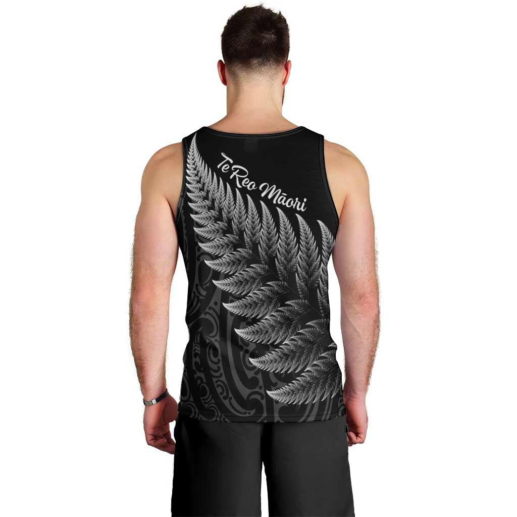 New Zealand Te Reo Mori Men Tank Top Simple Black Fern LT9 - Polynesian Pride