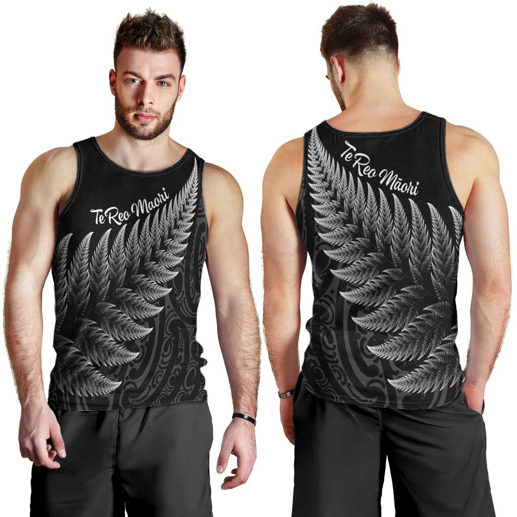 New Zealand Te Reo Mori Men Tank Top Simple Black Fern LT9 - Polynesian Pride