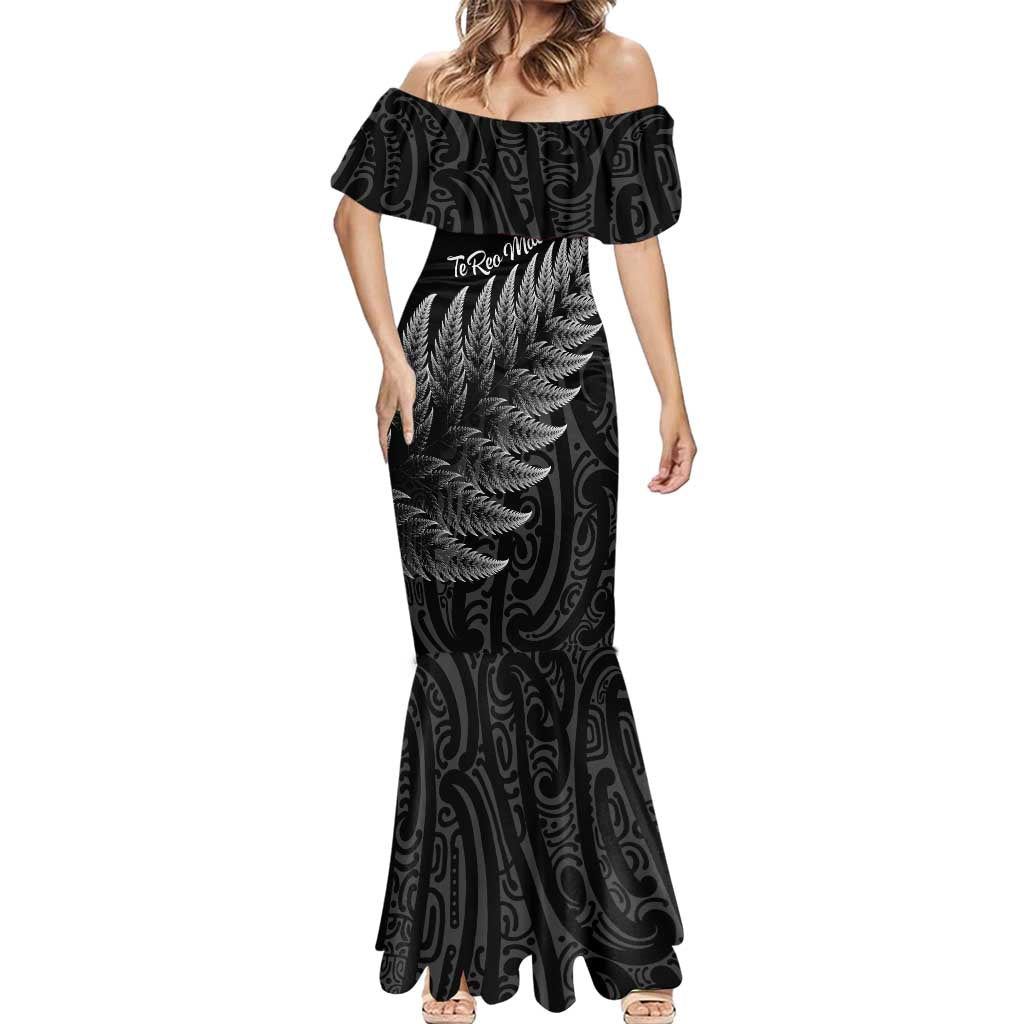New Zealand Te Reo Māori Mermaid Dress Simple Black Fern