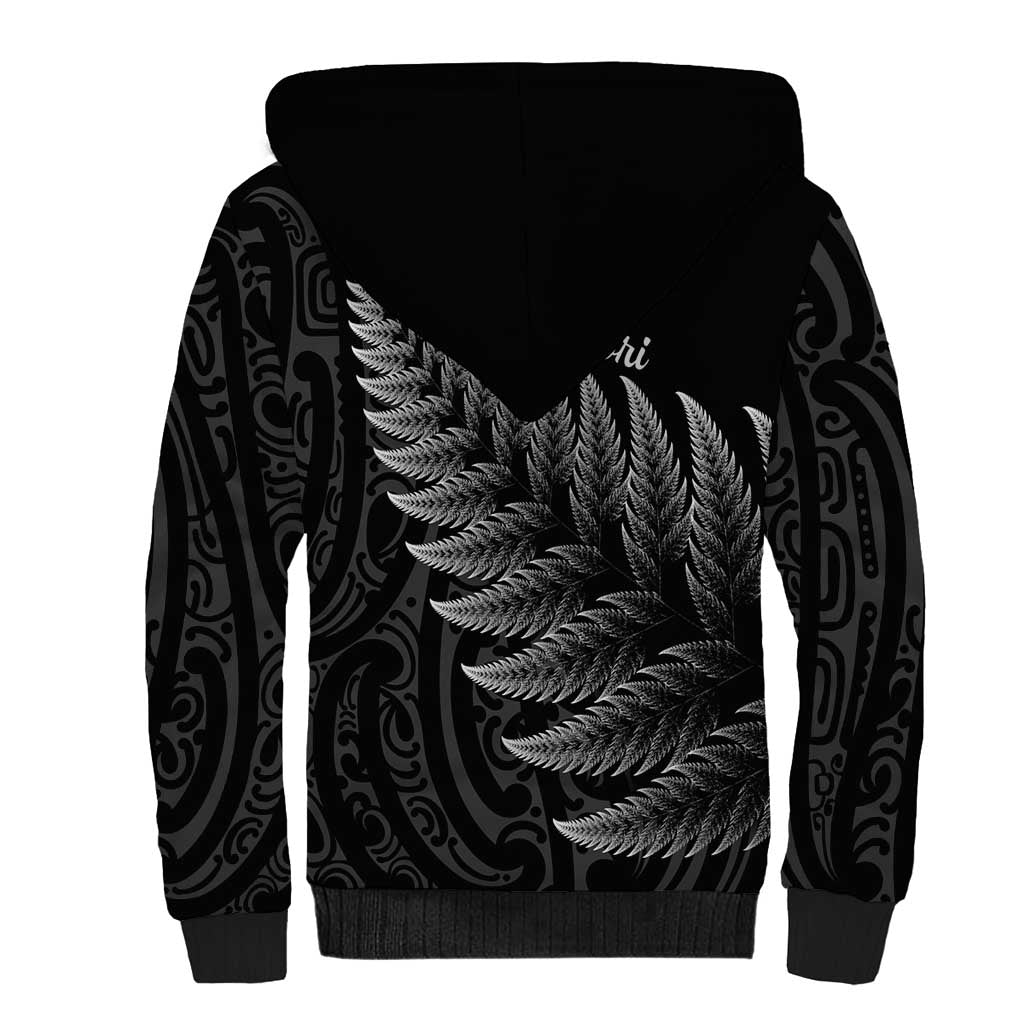New Zealand Te Reo Mori Sherpa Hoodie Simple Black Fern LT9 - Polynesian Pride