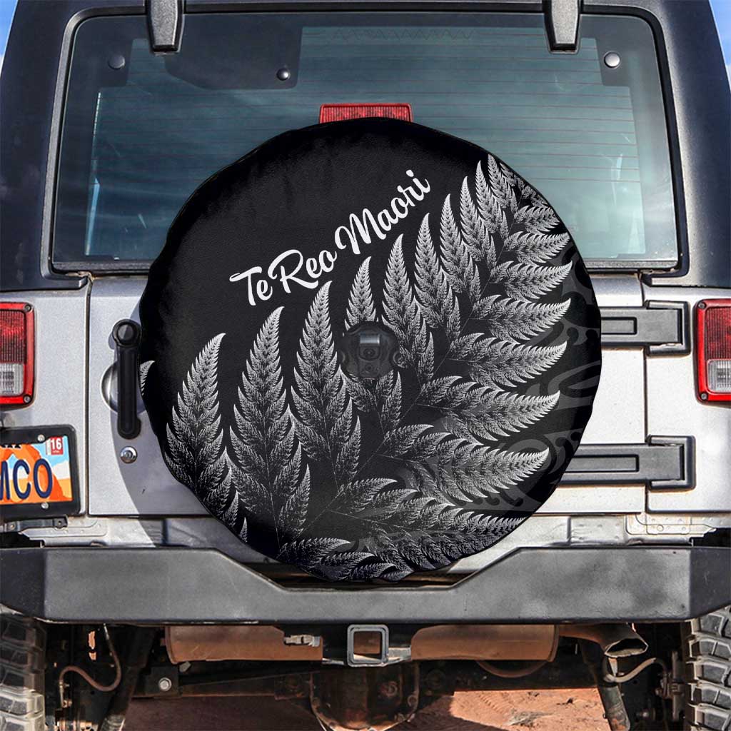 New Zealand Te Reo Mori Spare Tire Cover Simple Black Fern LT9 Black - Polynesian Pride
