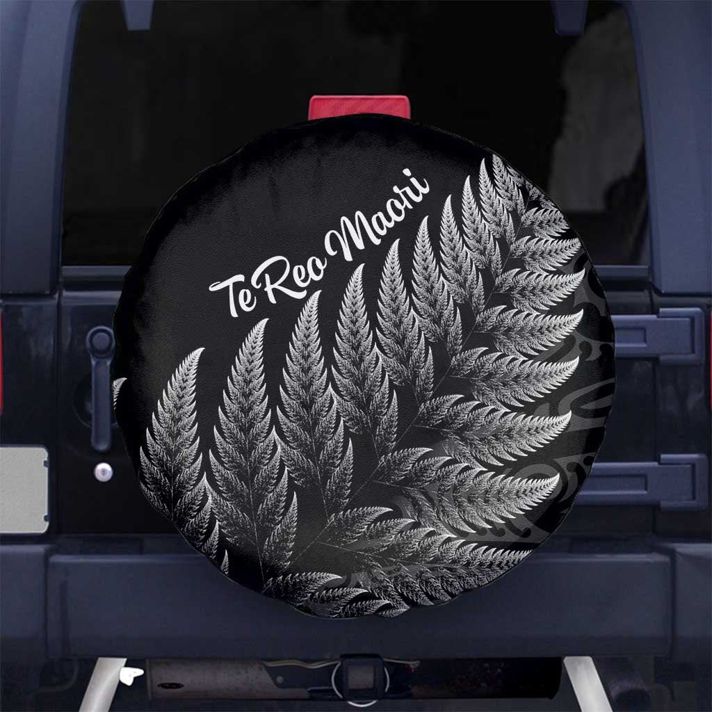 New Zealand Te Reo Mori Spare Tire Cover Simple Black Fern LT9 - Polynesian Pride