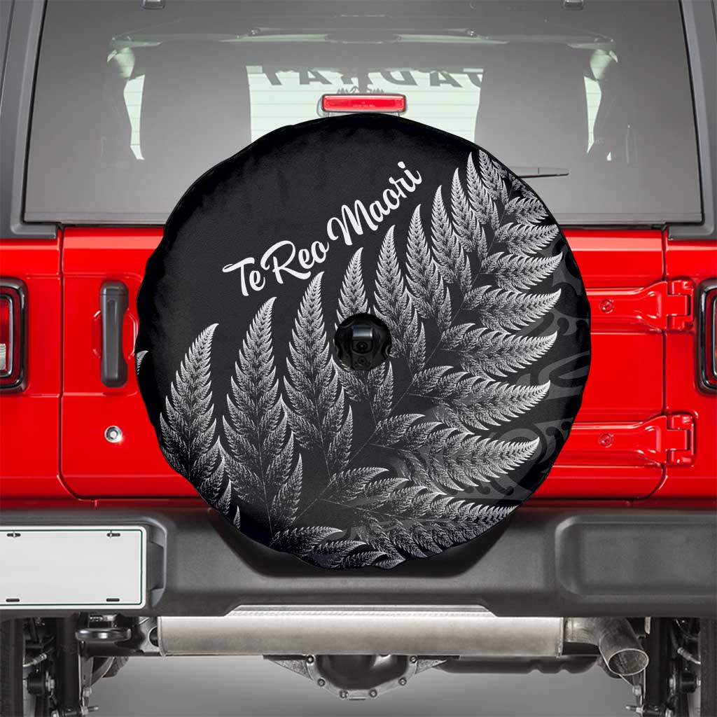 New Zealand Te Reo Mori Spare Tire Cover Simple Black Fern LT9 - Polynesian Pride