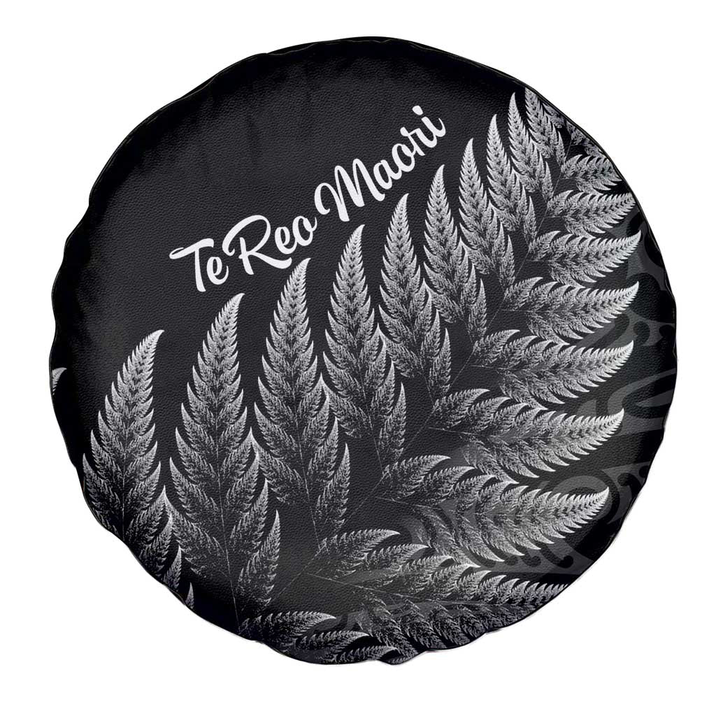 New Zealand Te Reo Mori Spare Tire Cover Simple Black Fern LT9 - Polynesian Pride