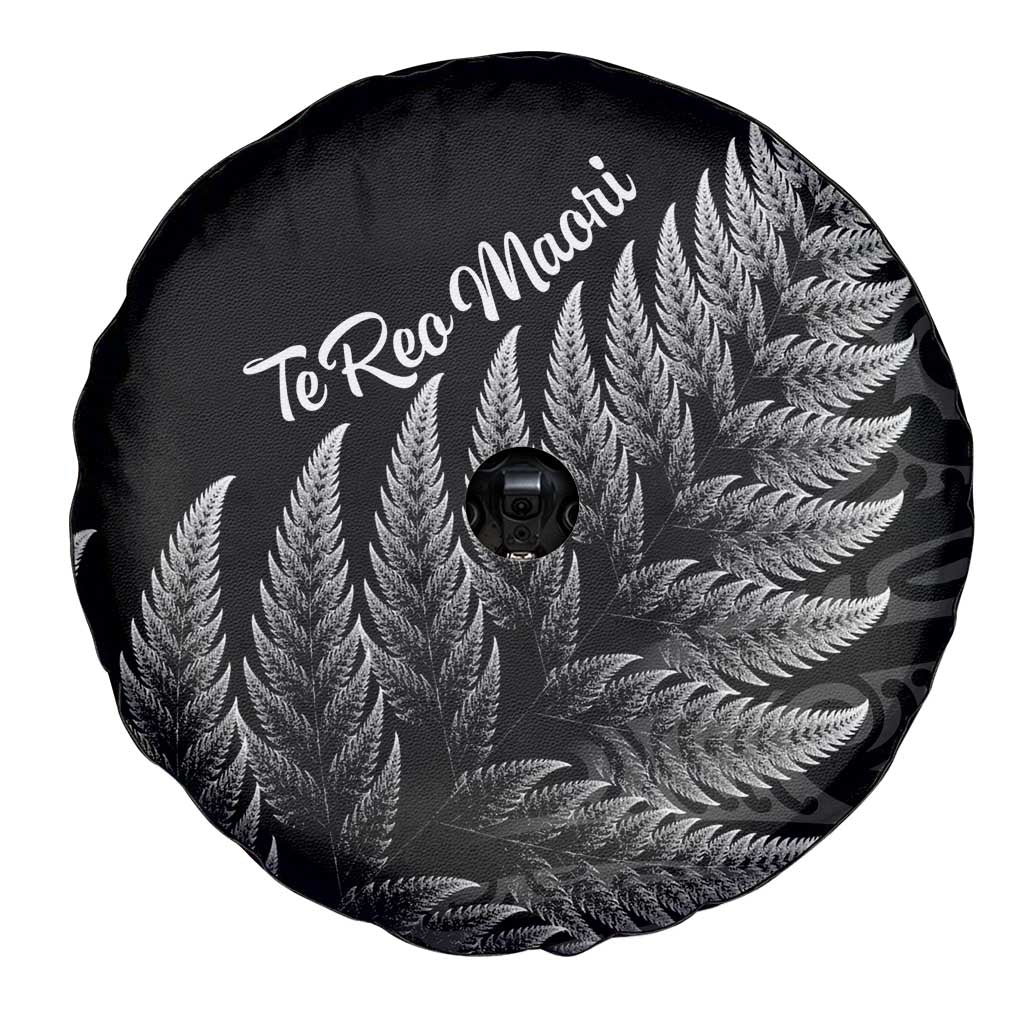 New Zealand Te Reo Mori Spare Tire Cover Simple Black Fern LT9 - Polynesian Pride