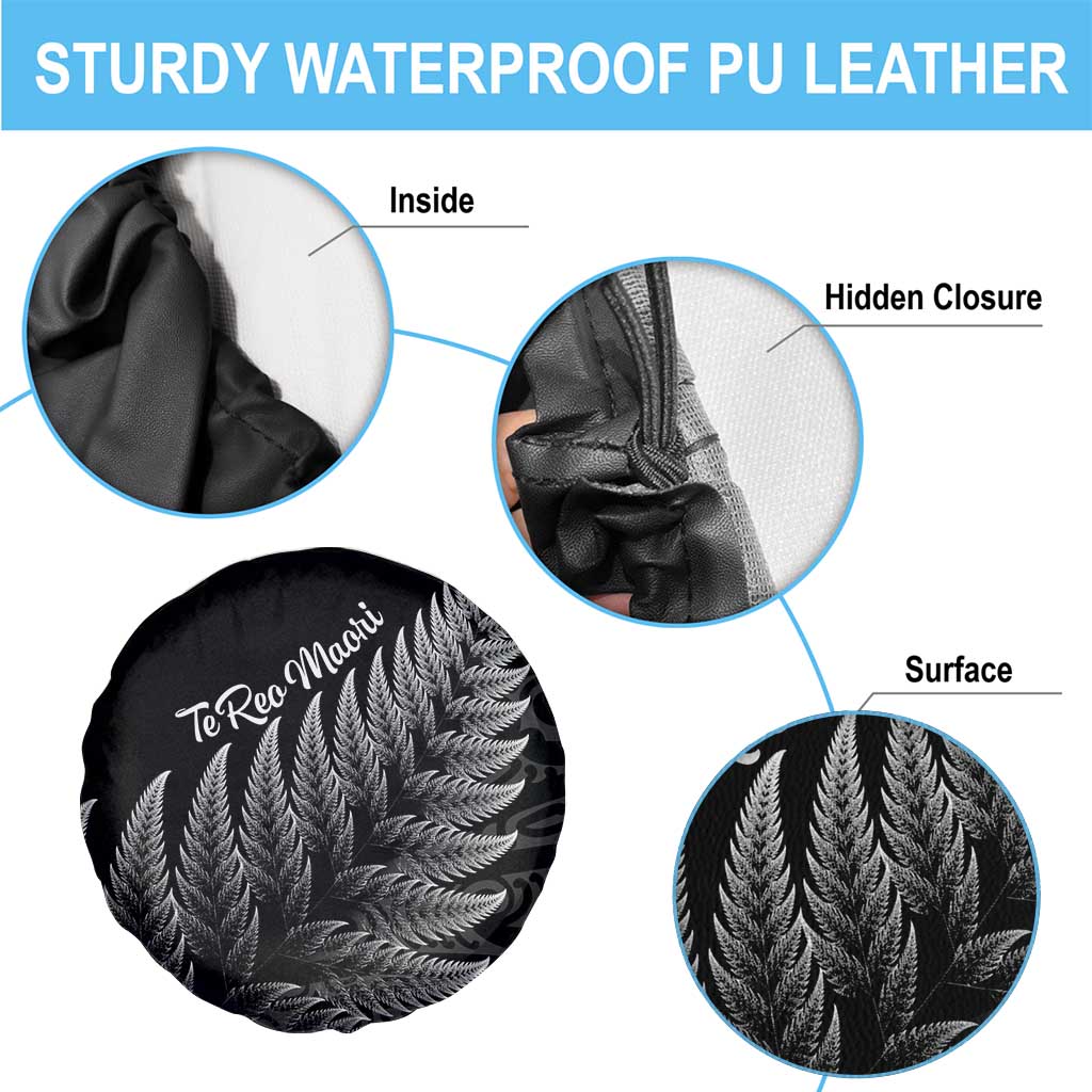 New Zealand Te Reo Mori Spare Tire Cover Simple Black Fern LT9 - Polynesian Pride