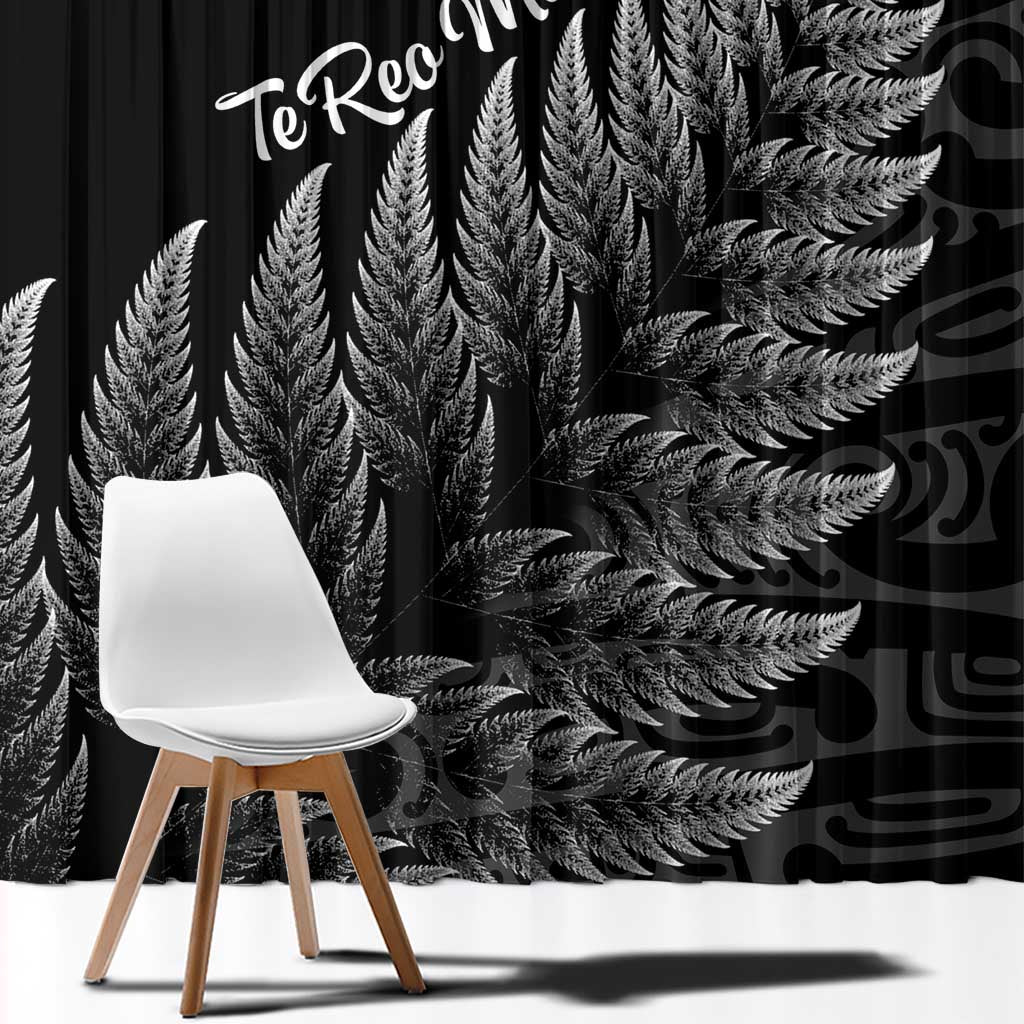 New Zealand Te Reo Mori Window Curtain Simple Black Fern LT9 - Polynesian Pride