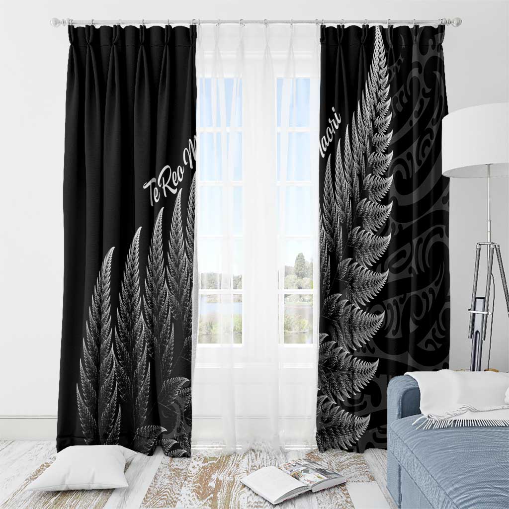 New Zealand Te Reo Mori Window Curtain Simple Black Fern LT9 - Polynesian Pride