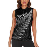 New Zealand Te Reo Māori Women Sleeveless Polo Shirt Simple Black Fern