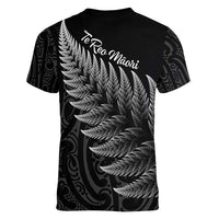 New Zealand Te Reo Māori Women V-Neck T-Shirt Simple Black Fern