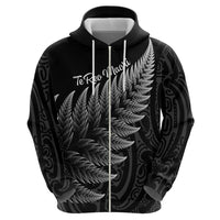 New Zealand Te Reo Māori Zip Hoodie Simple Black Fern