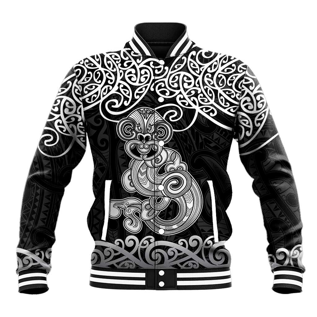 Te Reo Maori Tiki Inspired Art Baseball Jacket LT9 Unisex Black - Polynesian Pride