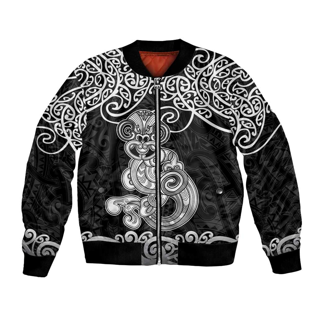 Te Reo Maori Tiki Inspired Art Bomber Jacket LT9 Unisex Black - Polynesian Pride