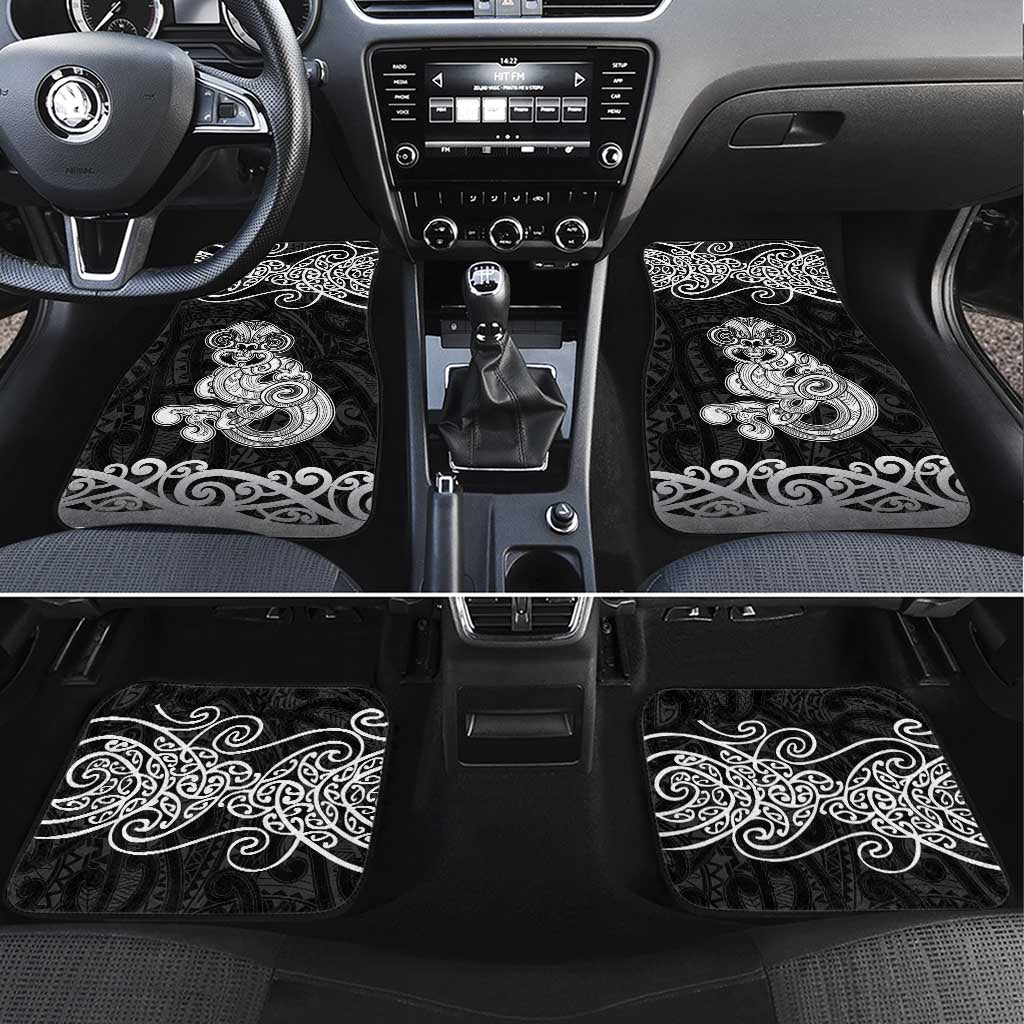 Te Reo Maori Tiki Inspired Art Car Mats LT9 Set 4pcs Black - Polynesian Pride