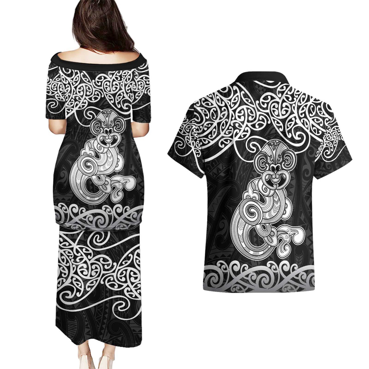 Te Reo Maori Tiki Inspired Art Couples Matching Puletasi and Hawaiian Shirt LT9 - Polynesian Pride