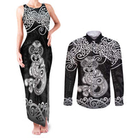 Te Reo Maori Tiki Inspired Art Couples Matching Tank Maxi Dress and Long Sleeve Button Shirt LT9 Black - Polynesian Pride