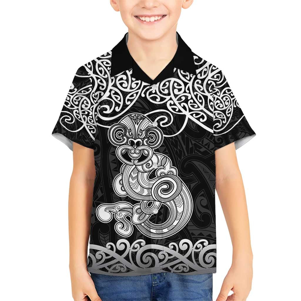 Te Reo Maori Tiki Inspired Art Family Matching Long Sleeve Bodycon Dress and Hawaiian Shirt LT9 Son's Shirt Black - Polynesian Pride
