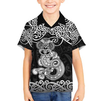 Te Reo Maori Tiki Inspired Art Family Matching Long Sleeve Bodycon Dress and Hawaiian Shirt LT9 Son's Shirt Black - Polynesian Pride