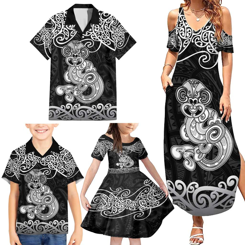Te Reo Maori Tiki Inspired Art Family Matching Summer Maxi Dress and Hawaiian Shirt