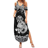 Te Reo Maori Tiki Inspired Art Family Matching Summer Maxi Dress and Hawaiian Shirt