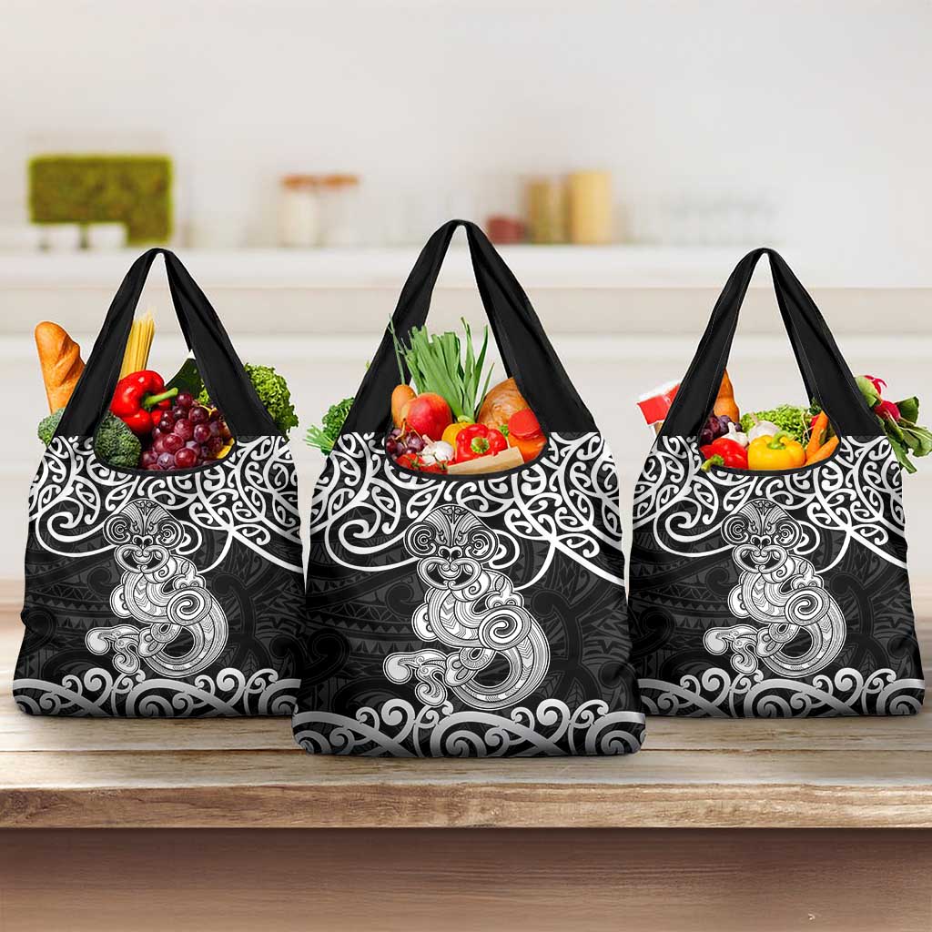 Te Reo Maori Tiki Inspired Art Grocery Bag LT9 3-pack One Size Black - Polynesian Pride