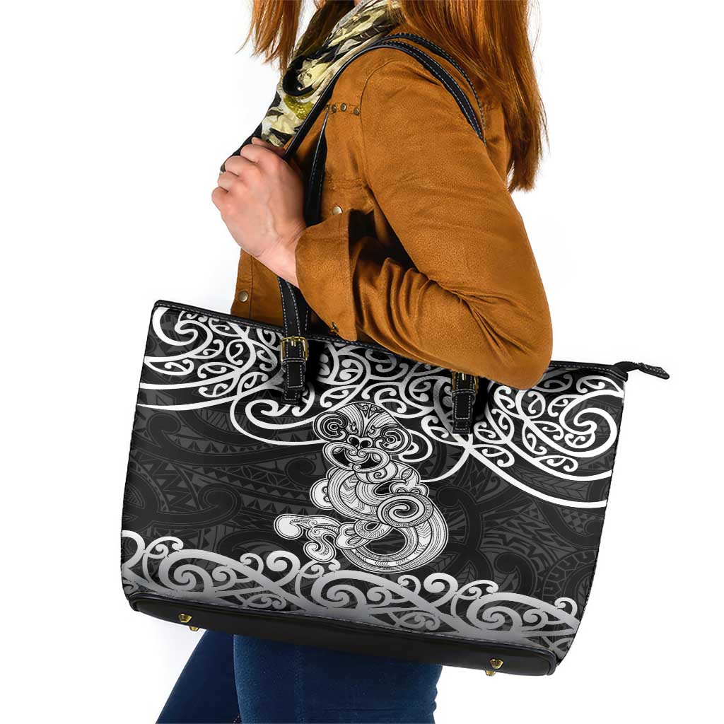 Te Reo Maori Tiki Inspired Art Leather Tote Bag LT9 Black - Polynesian Pride